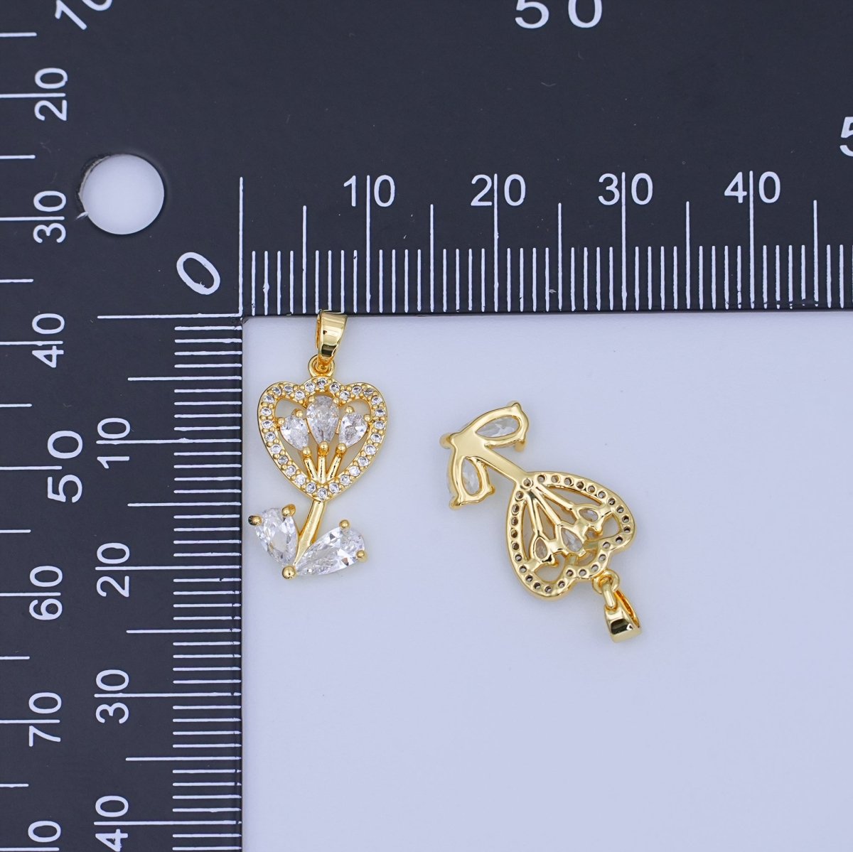 24K Gold Filled Micro Paved CZ Open Tulip Flower Pendant | AH455 - DLUXCA