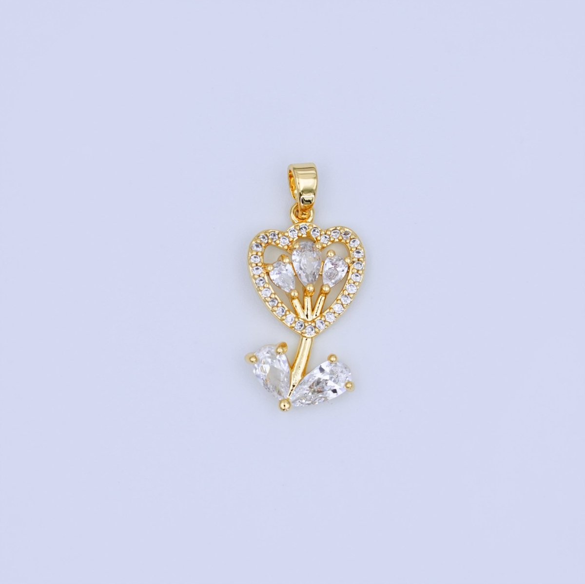 24K Gold Filled Micro Paved CZ Open Tulip Flower Pendant | AH455 - DLUXCA