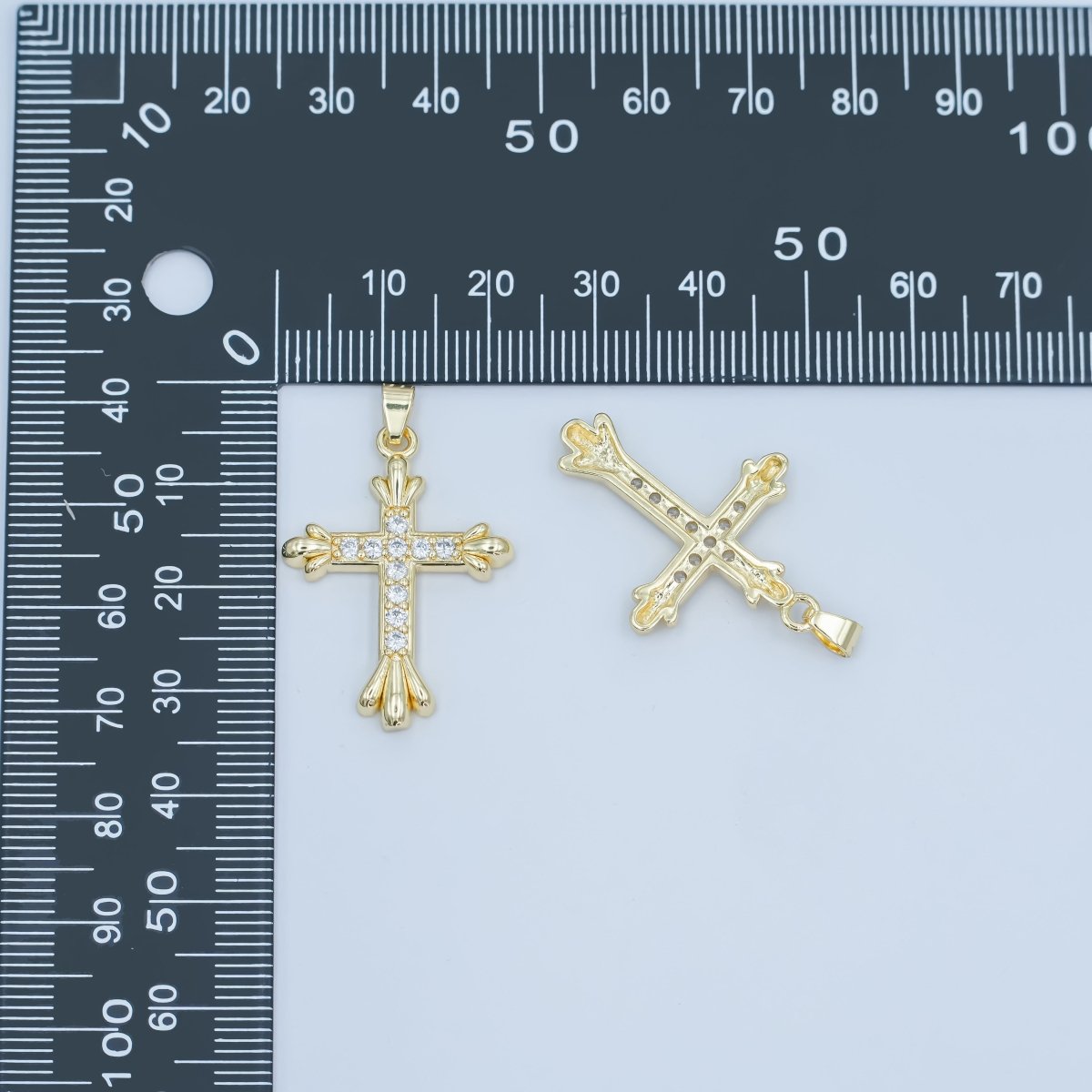 24K Gold Filled Micro Paved CZ Passion Cross Pendant | AA1504 - DLUXCA