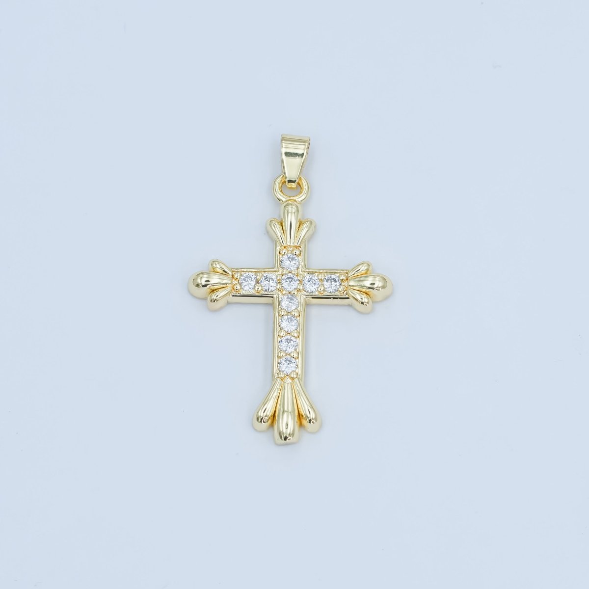 24K Gold Filled Micro Paved CZ Passion Cross Pendant | AA1504 - DLUXCA