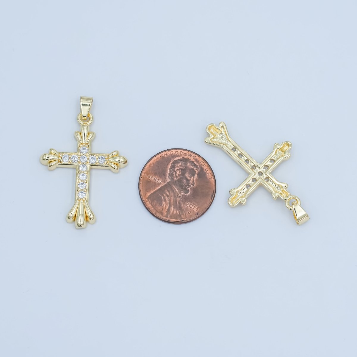 24K Gold Filled Micro Paved CZ Passion Cross Pendant | AA1504 - DLUXCA