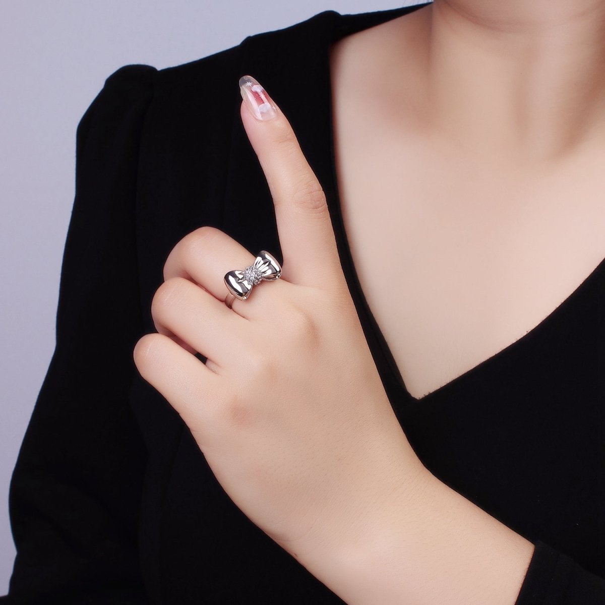 24K Gold Filled Micro Paved CZ Puffed Ribbon Bow Ring in Gold & Silver | R150 R151