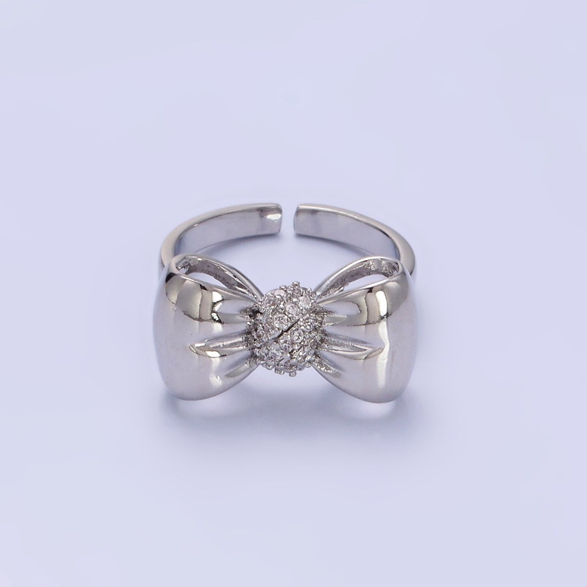 24K Gold Filled Micro Paved CZ Puffed Ribbon Bow Ring in Gold & Silver | R150 R151