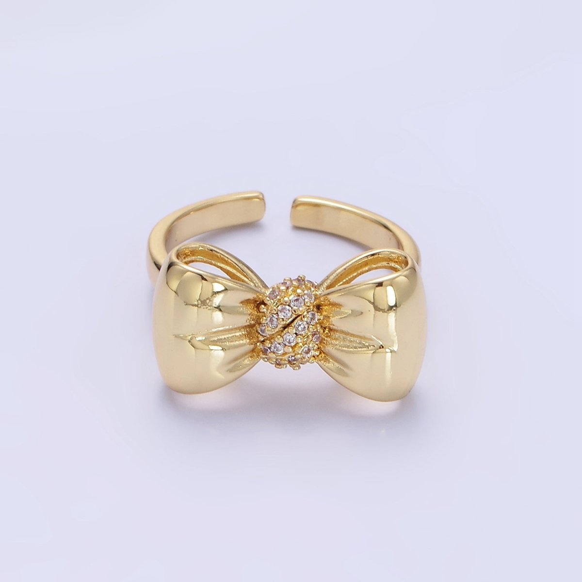 24K Gold Filled Micro Paved CZ Puffed Ribbon Bow Ring in Gold & Silver | R150 R151