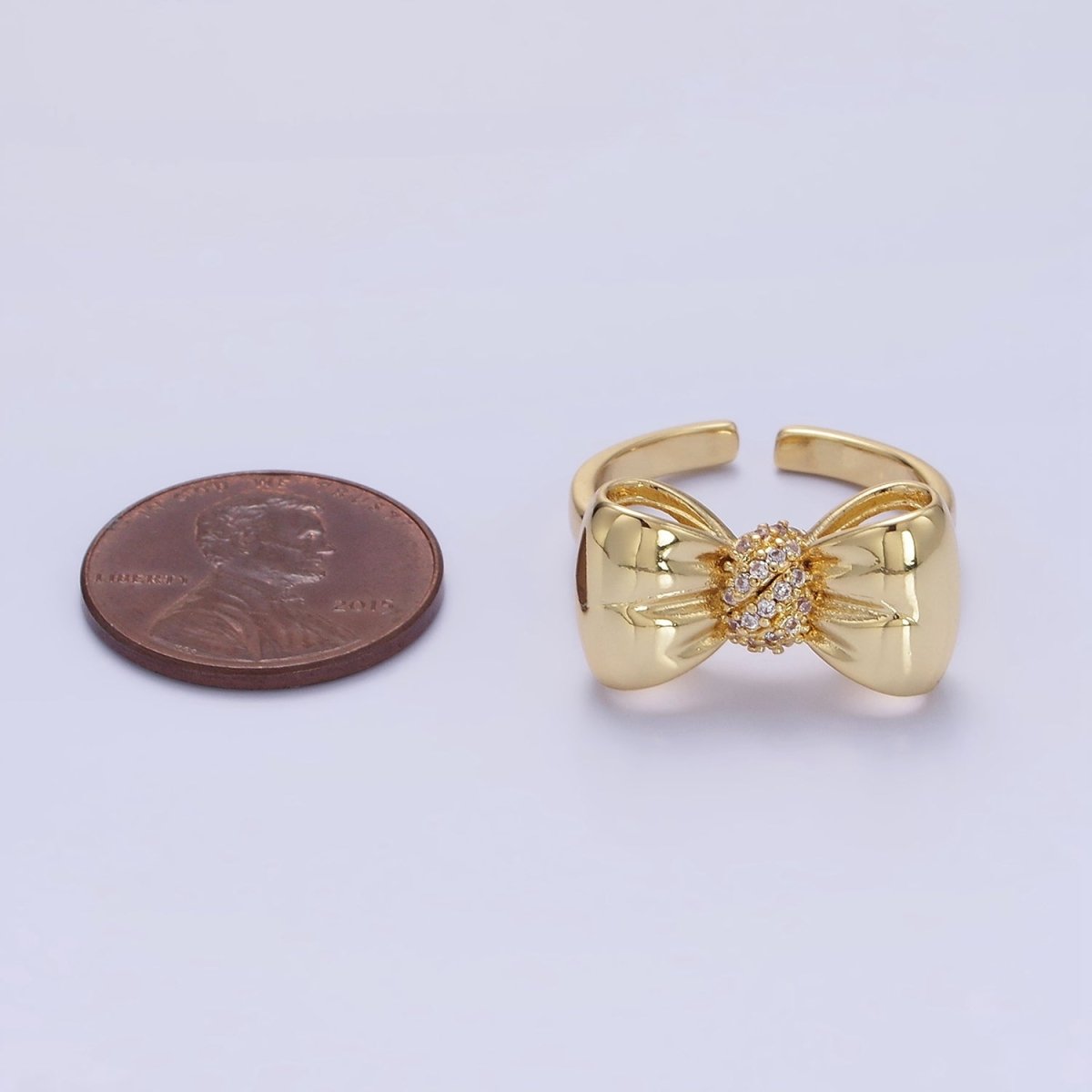 24K Gold Filled Micro Paved CZ Puffed Ribbon Bow Ring in Gold & Silver | R150 R151
