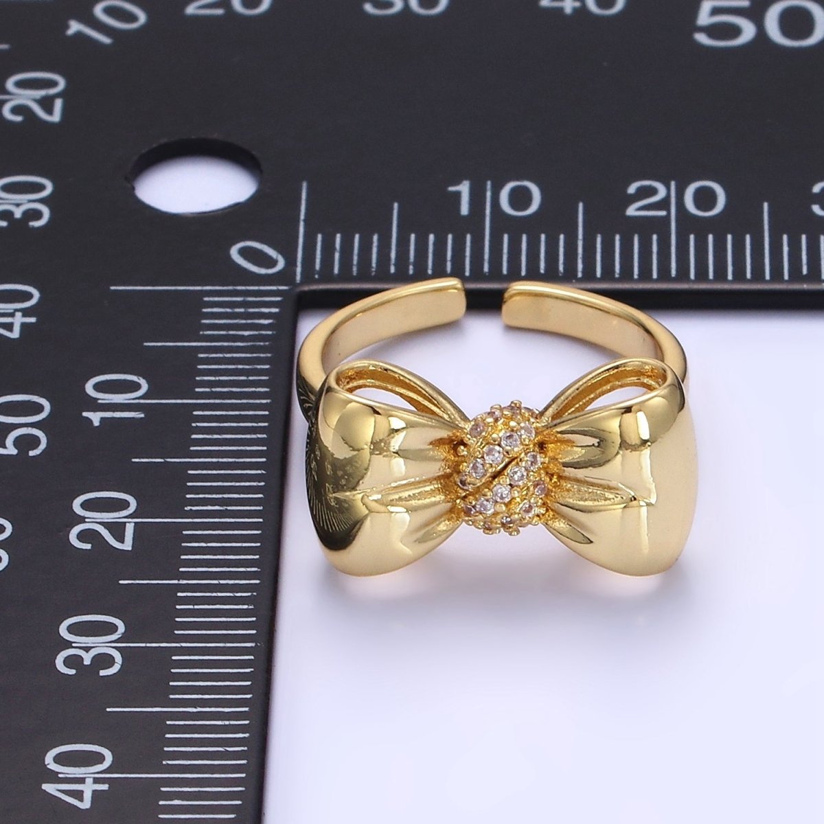 24K Gold Filled Micro Paved CZ Puffed Ribbon Bow Ring in Gold & Silver | R150 R151