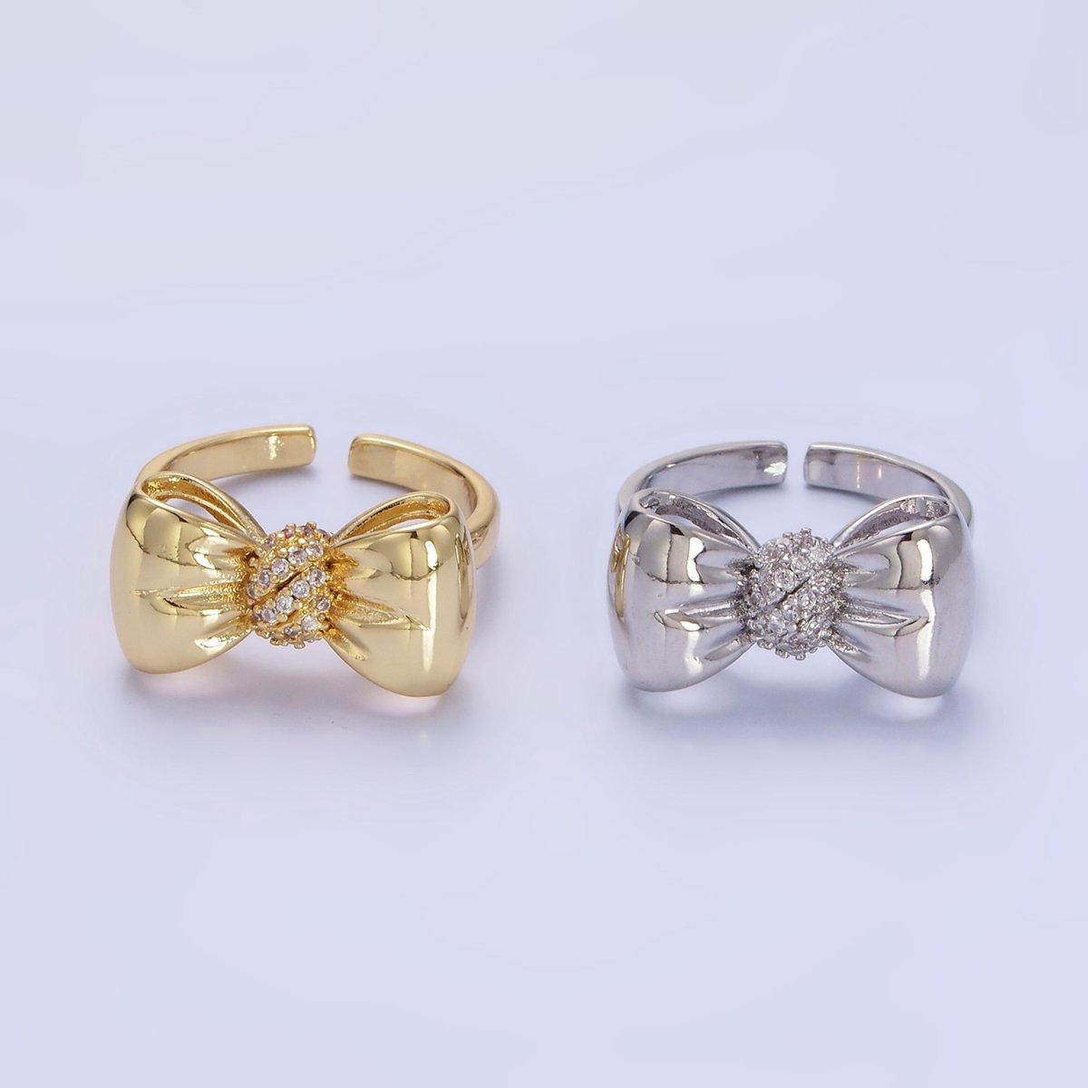 24K Gold Filled Micro Paved CZ Puffed Ribbon Bow Ring in Gold & Silver | R150 R151
