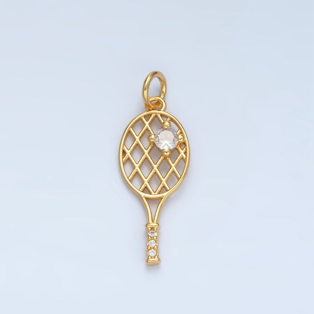 24K Gold Filled Micro Paved CZ Racket Badminton Tennis Sport Open Charm in Gold & Silver | D792