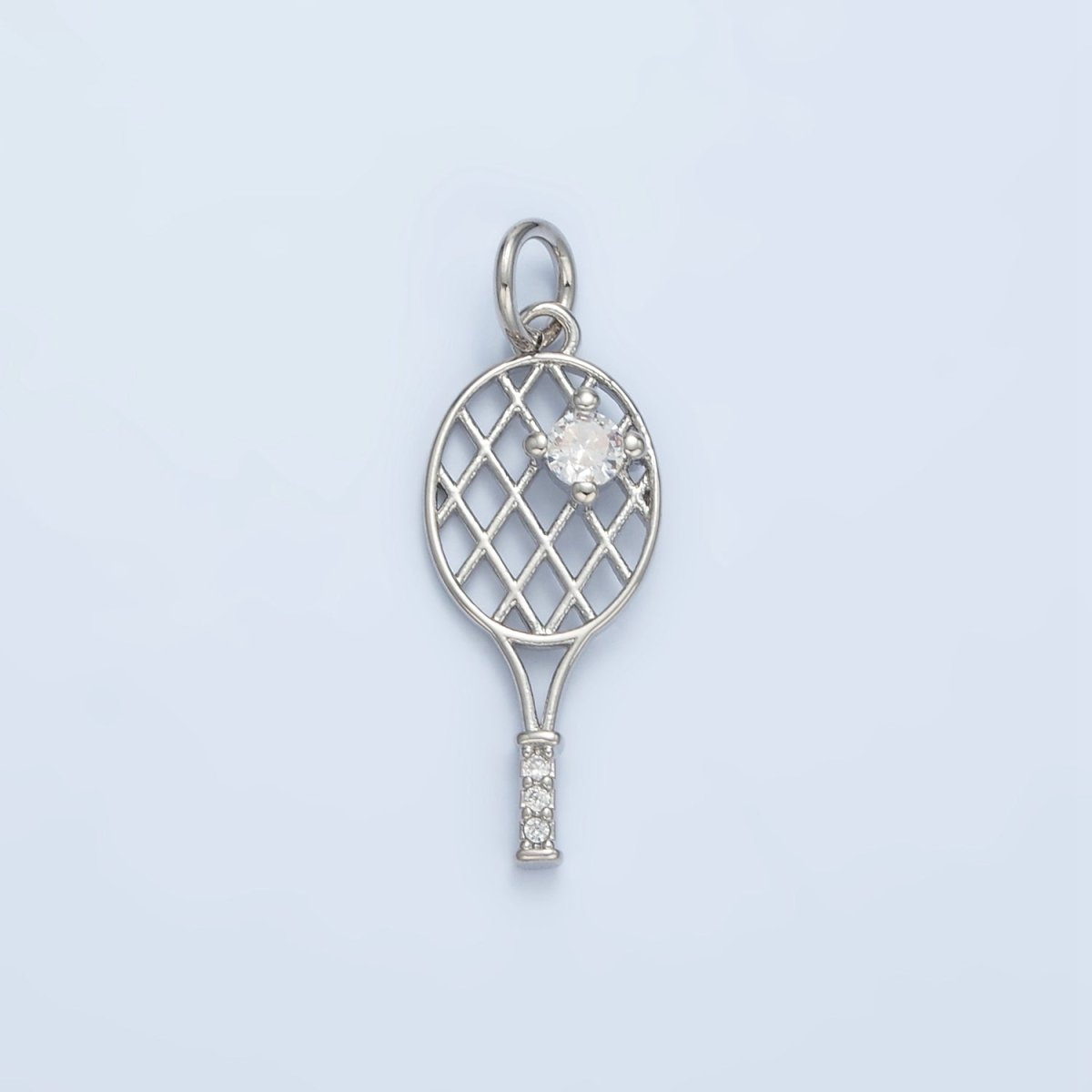 24K Gold Filled Micro Paved CZ Racket Badminton Tennis Sport Open Charm in Gold & Silver | D792