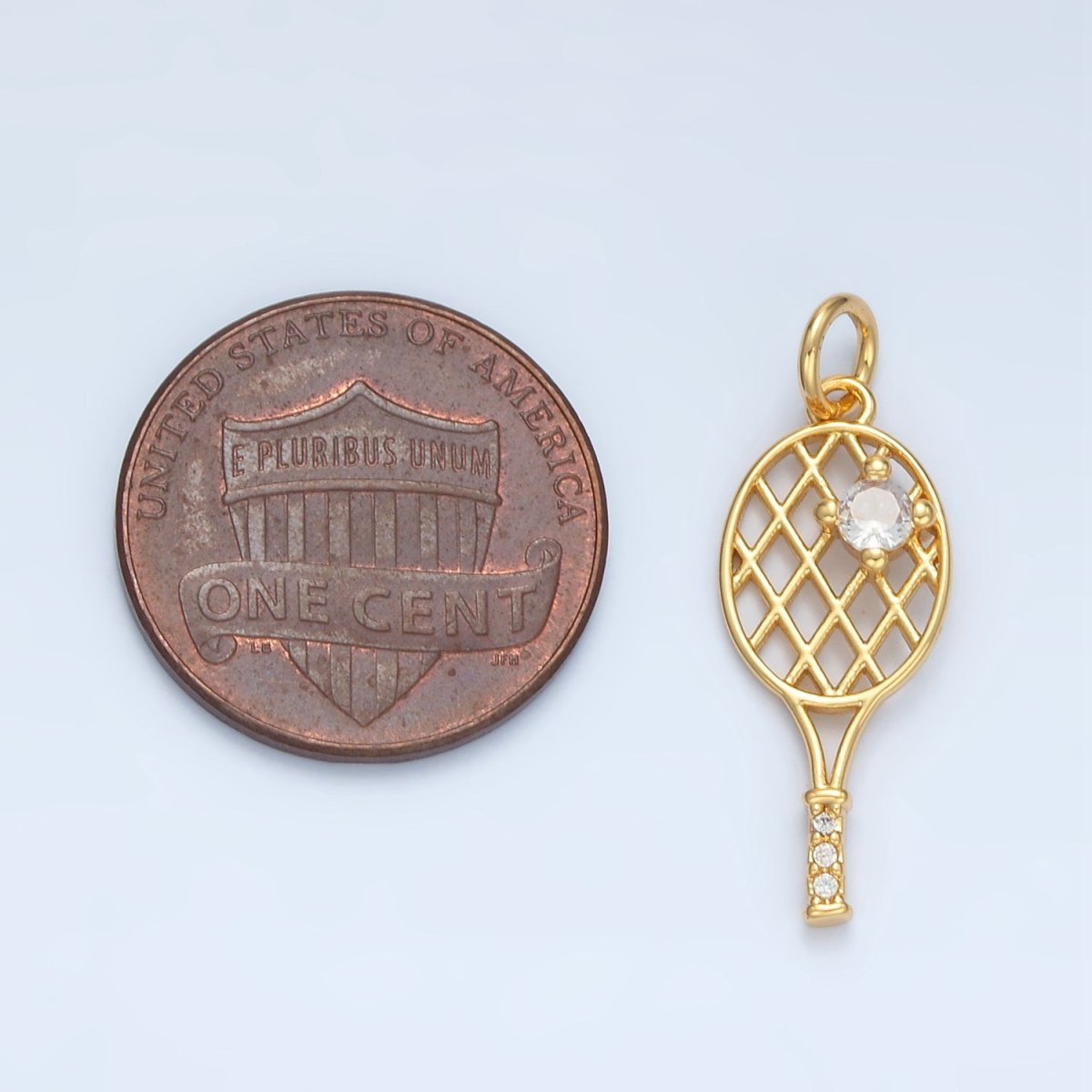 24K Gold Filled Micro Paved CZ Racket Badminton Tennis Sport Open Charm in Gold & Silver | D792
