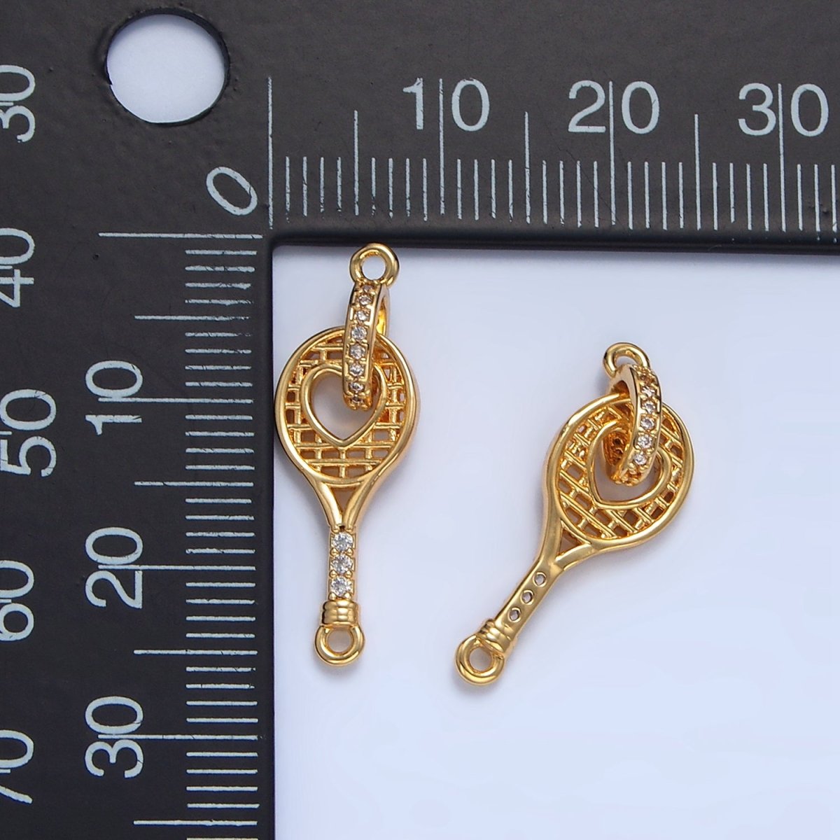 24K Gold Filled Micro Paved CZ Racket Open Heart Connector | G500 - DLUXCA