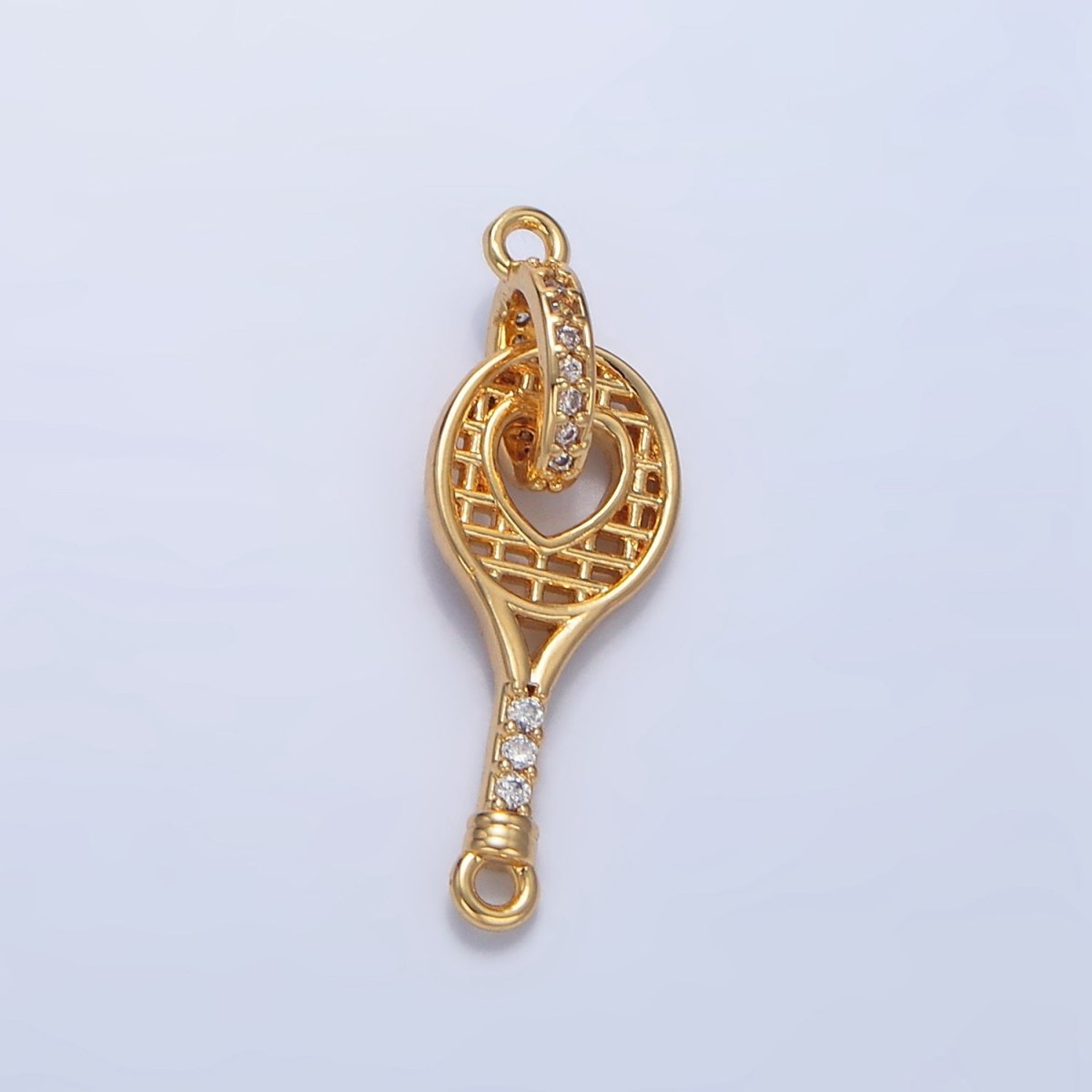 24K Gold Filled Micro Paved CZ Racket Open Heart Connector | G500 - DLUXCA