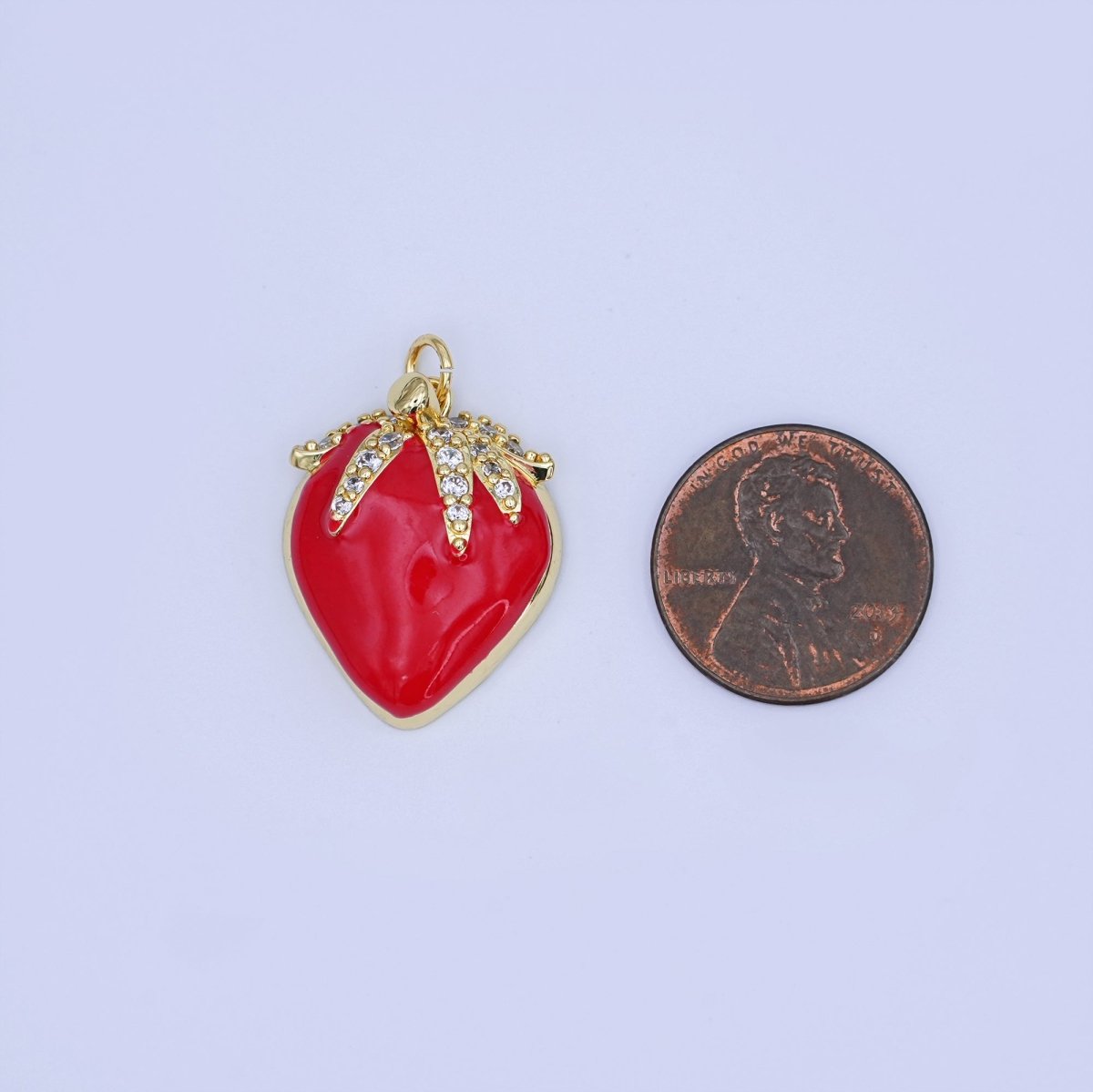 24K Gold Filled Micro Paved CZ Red Enamel Strawberry Charm | W203 - DLUXCA
