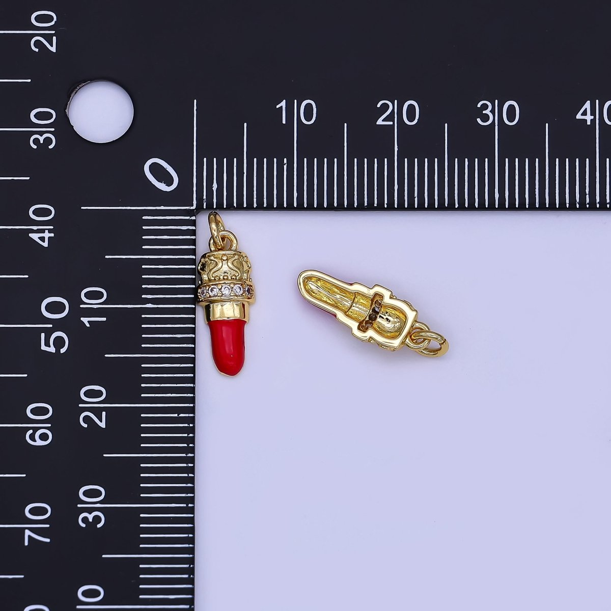 24K Gold Filled Micro Paved CZ Red Lipstick Makeup Charm | N1397 - DLUXCA