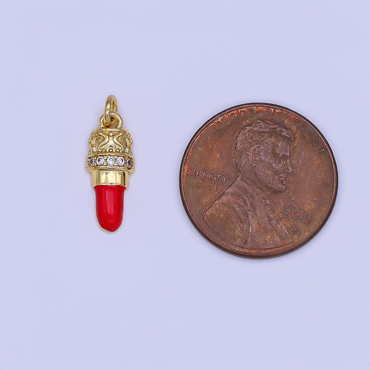 24K Gold Filled Micro Paved CZ Red Lipstick Makeup Charm | N1397 - DLUXCA