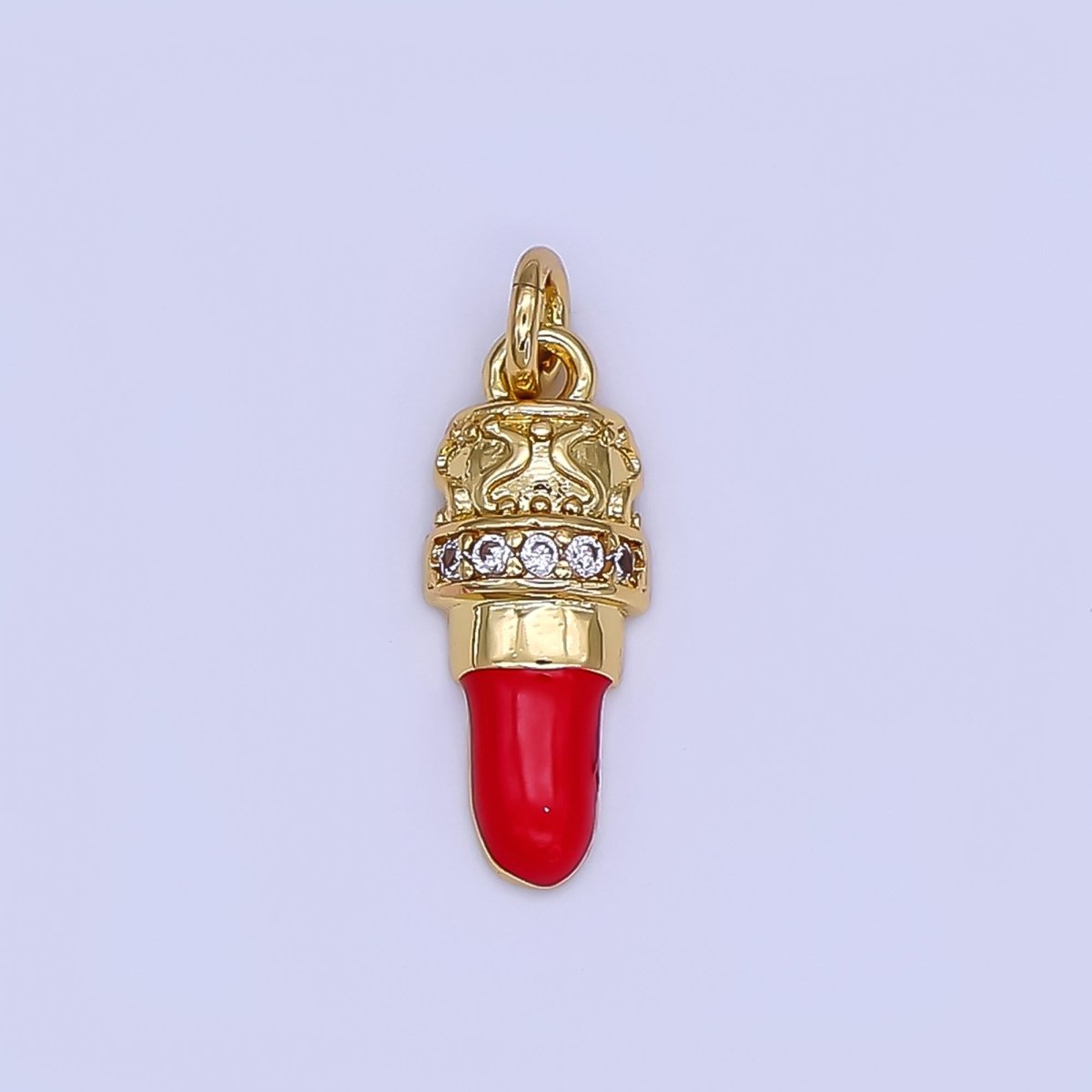 24K Gold Filled Micro Paved CZ Red Lipstick Makeup Charm | N1397 - DLUXCA