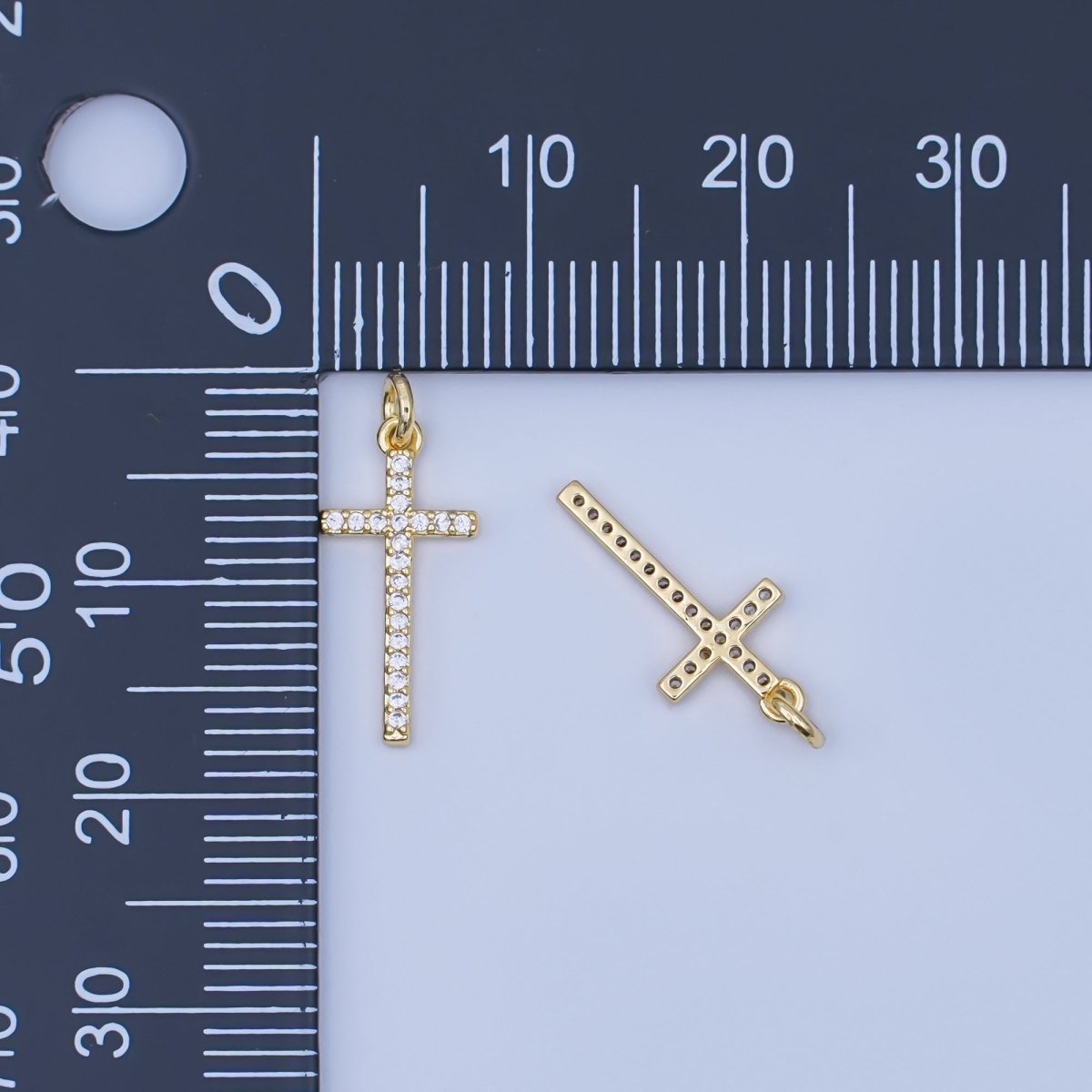 24K Gold Filled Micro Paved CZ Religious Cross Charm | AF439 - DLUXCA