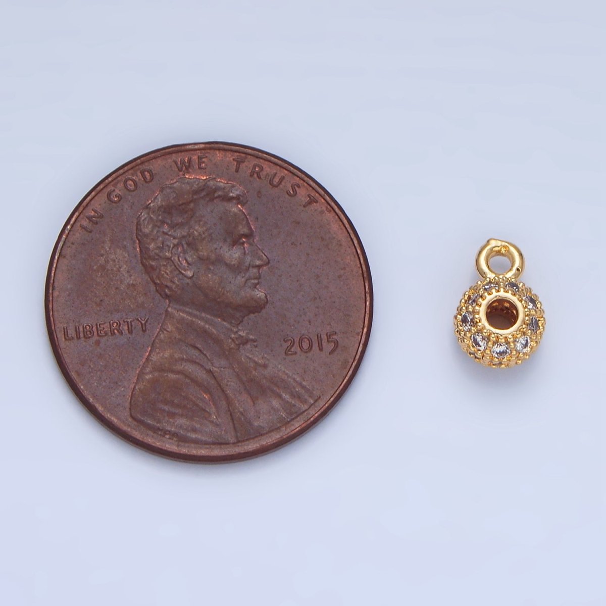 24K Gold Filled Micro Paved CZ Rhondelle Bead Charm in Gold & Silver | X898