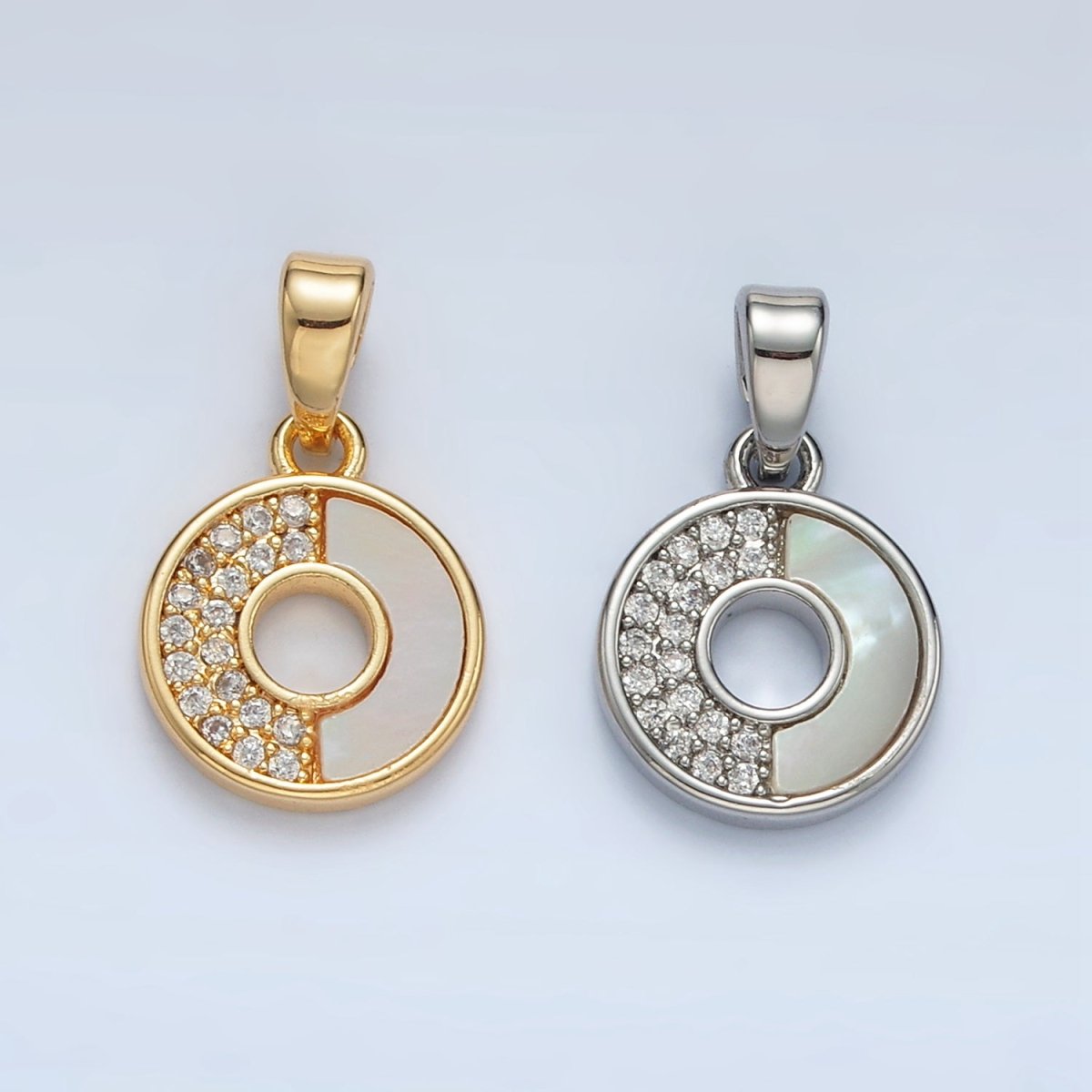 24K Gold Filled Micro Paved CZ Shell Pearl Open Round Mini Charm in Gold & Silver | AA1520