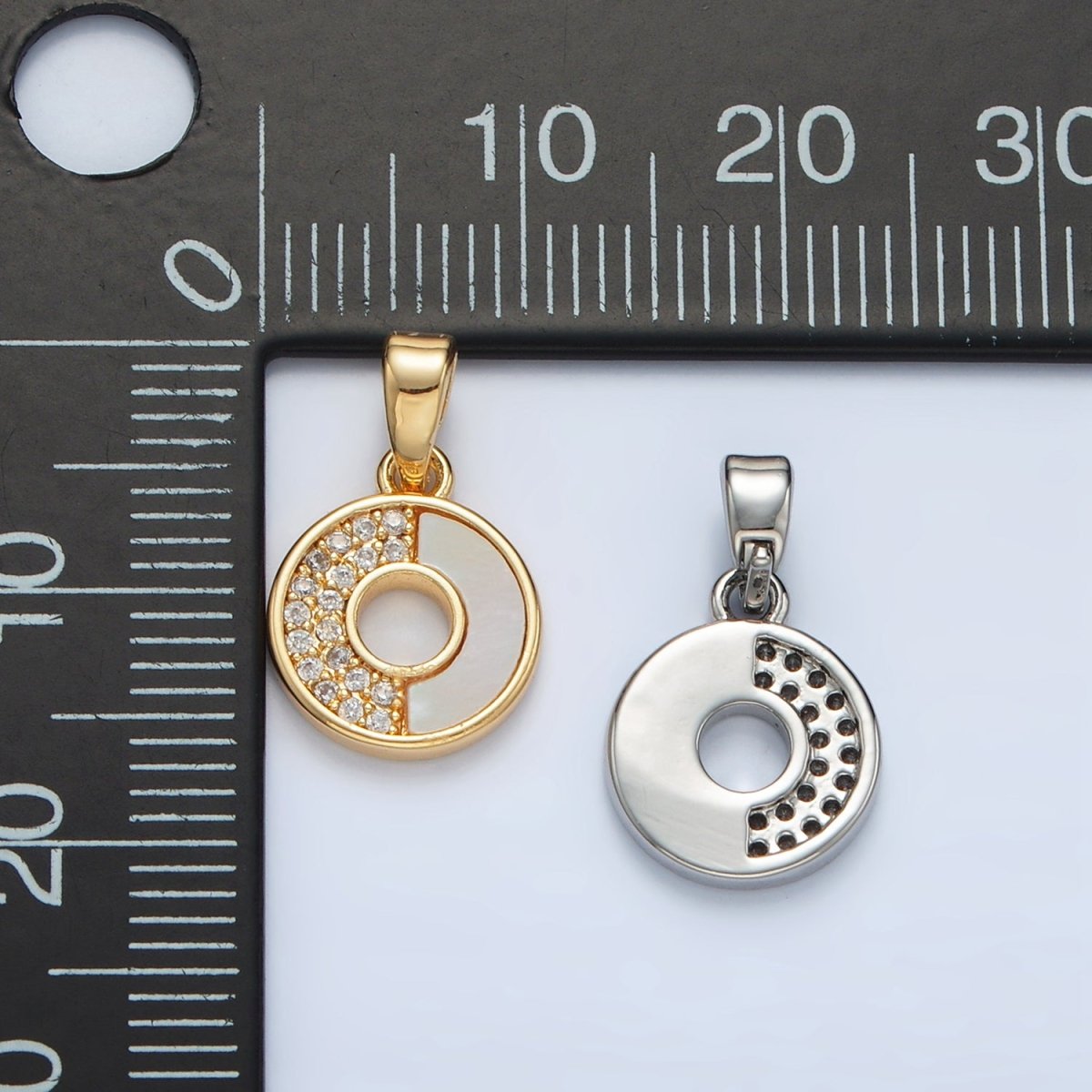 24K Gold Filled Micro Paved CZ Shell Pearl Open Round Mini Charm in Gold & Silver | AA1520