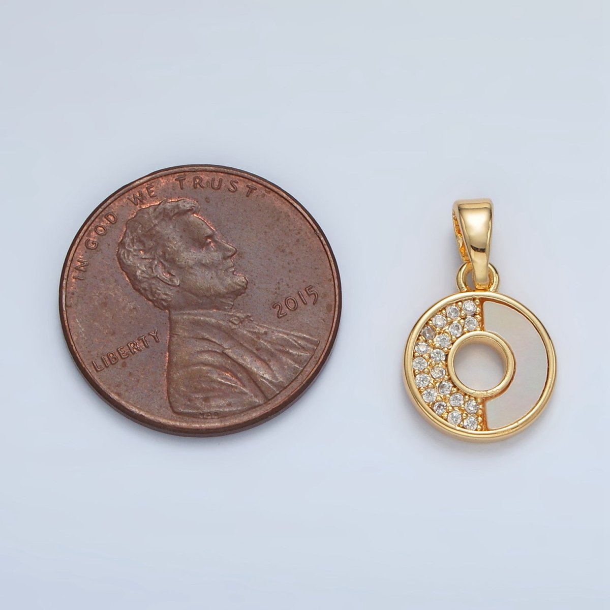 24K Gold Filled Micro Paved CZ Shell Pearl Open Round Mini Charm in Gold & Silver | AA1520