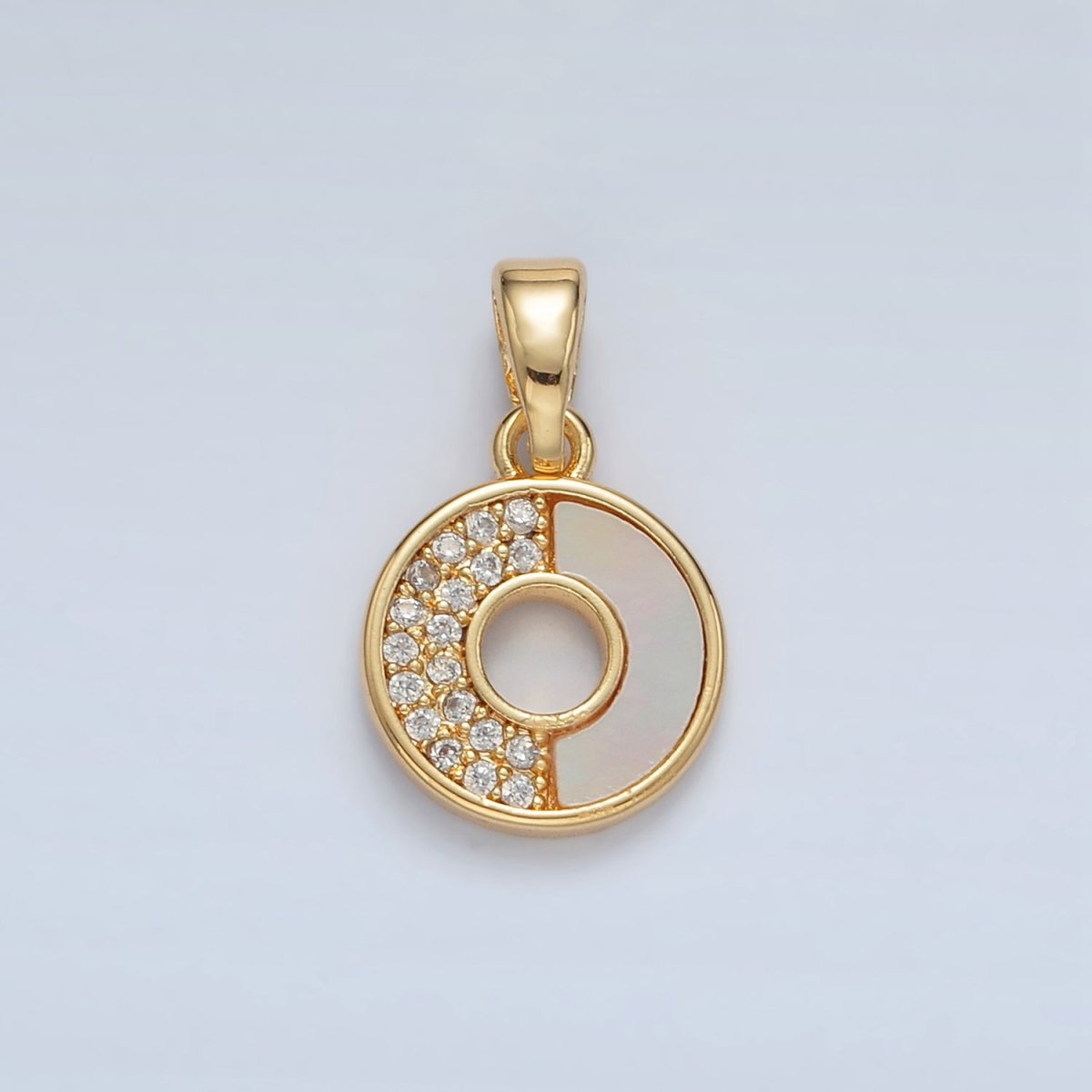 24K Gold Filled Micro Paved CZ Shell Pearl Open Round Mini Charm in Gold & Silver | AA1520