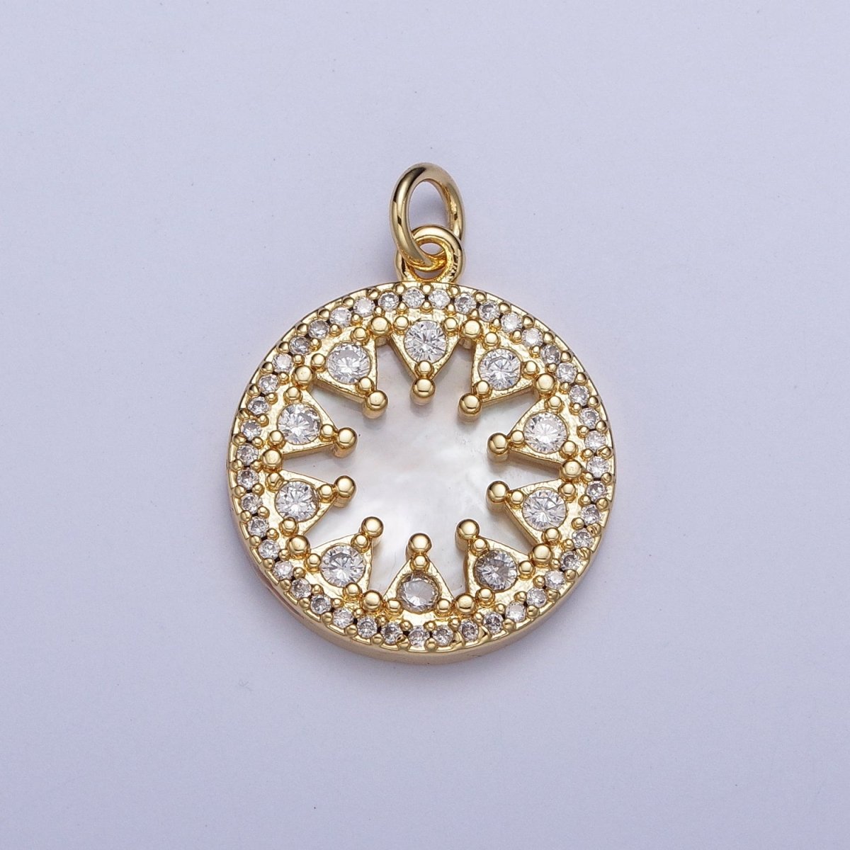 24K Gold Filled Micro Paved CZ Shell Round Medallion Charm For Jewelry Making | X-706 - DLUXCA