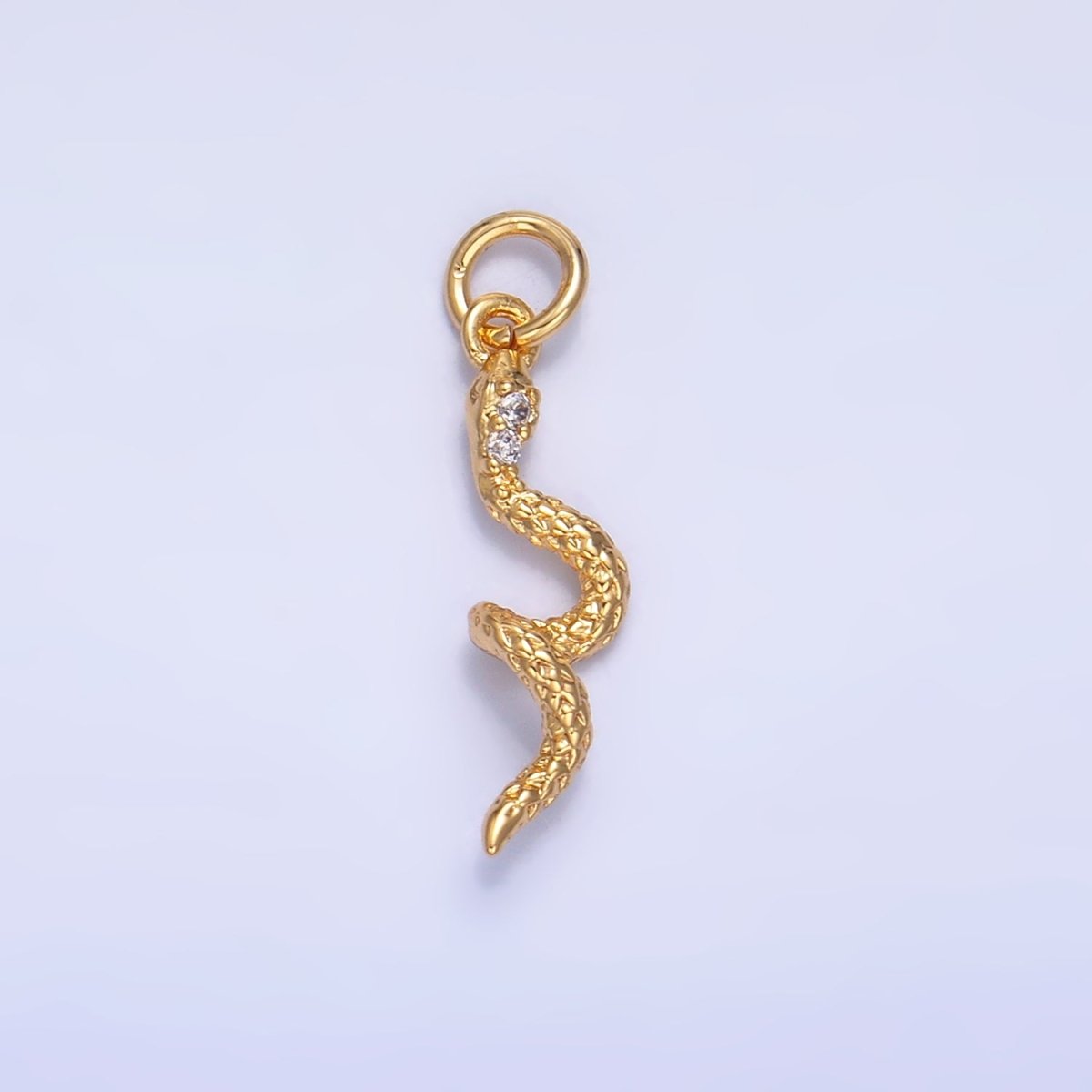 24K Gold Filled Micro Paved CZ Snake Serpent Multidimensional 3D Charm in Gold & Silver | W796