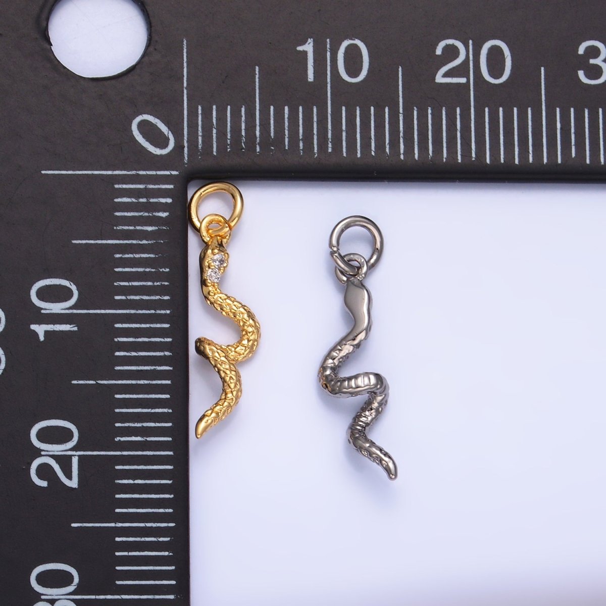 24K Gold Filled Micro Paved CZ Snake Serpent Multidimensional 3D Charm in Gold & Silver | W796