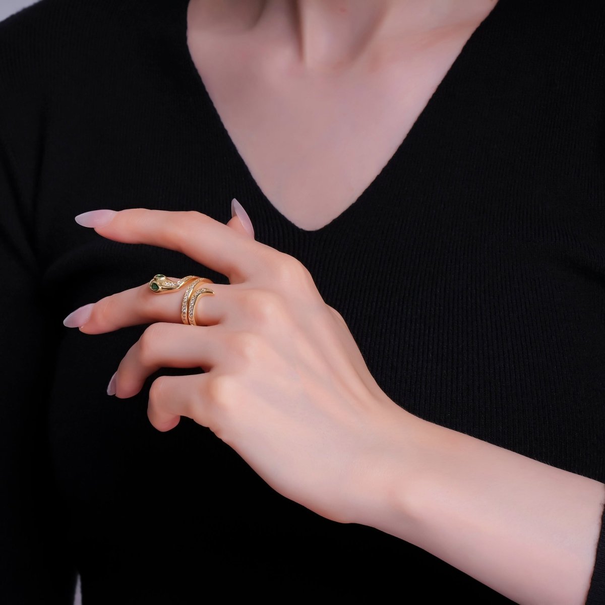 24K Gold Filled Micro Paved CZ Snake Serpent Multiple Band Ring | O851 - DLUXCA