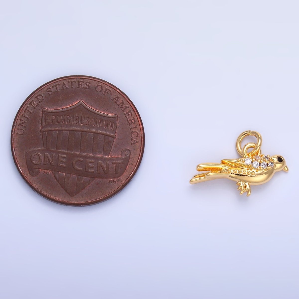 24K Gold Filled Micro Paved CZ Song Bird Charm in Gold & Silver | W443