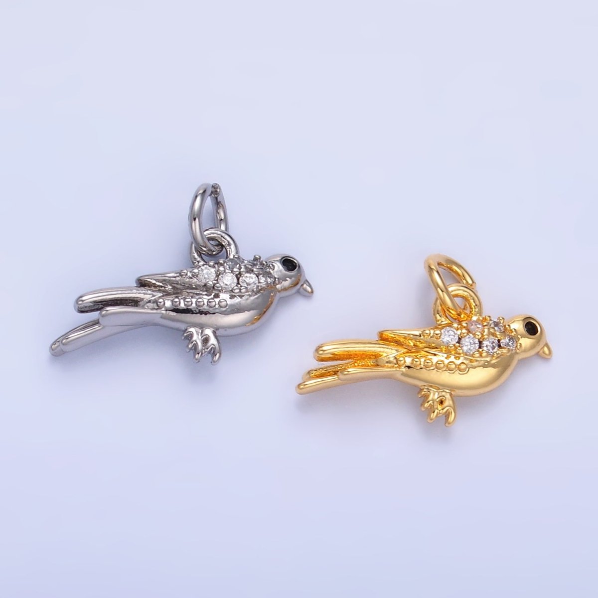 24K Gold Filled Micro Paved CZ Song Bird Charm in Gold & Silver | W443