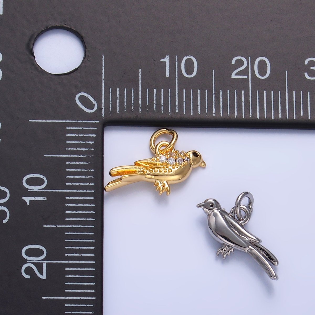 24K Gold Filled Micro Paved CZ Song Bird Charm in Gold & Silver | W443