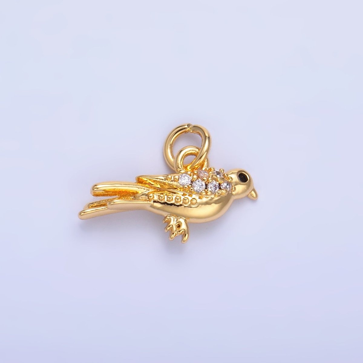 24K Gold Filled Micro Paved CZ Song Bird Charm in Gold & Silver | W443