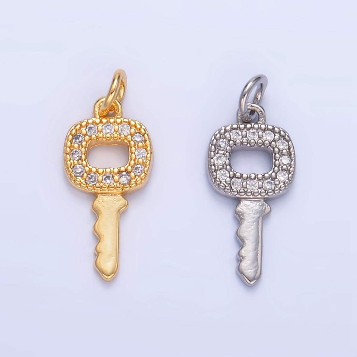 24K Gold Filled Micro Paved CZ Square Key Mini Charm in Gold & Silver | W106