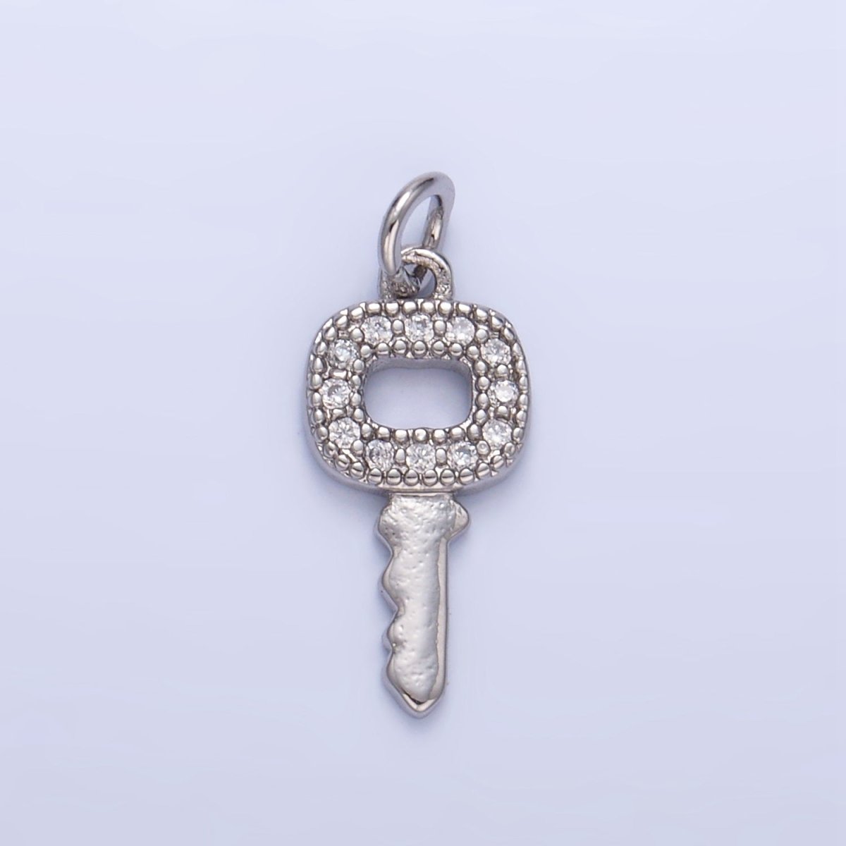 24K Gold Filled Micro Paved CZ Square Key Mini Charm in Gold & Silver | W106