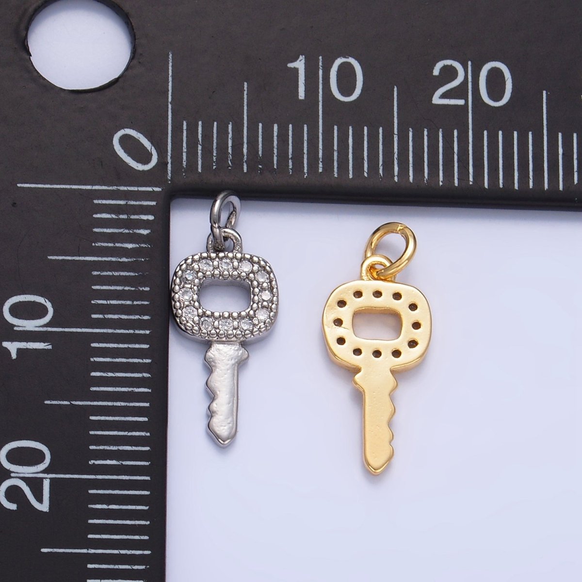 24K Gold Filled Micro Paved CZ Square Key Mini Charm in Gold & Silver | W106