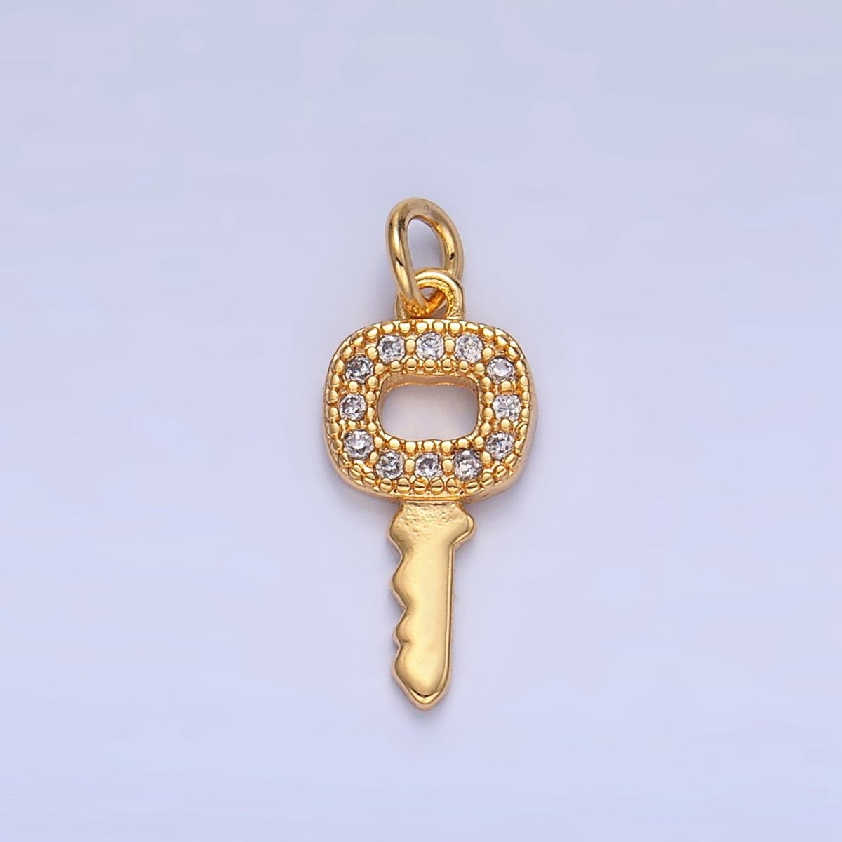 24K Gold Filled Micro Paved CZ Square Key Mini Charm in Gold & Silver | W106