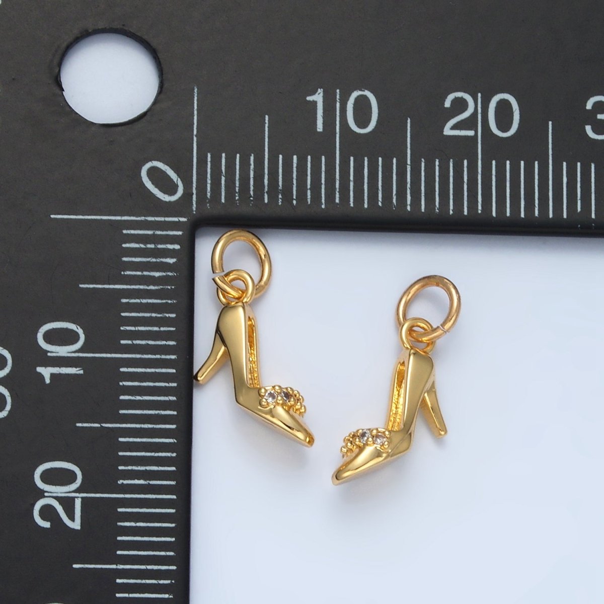 24K Gold Filled Micro Paved CZ Stiletto Heels Charm in Gold & Silver | X934