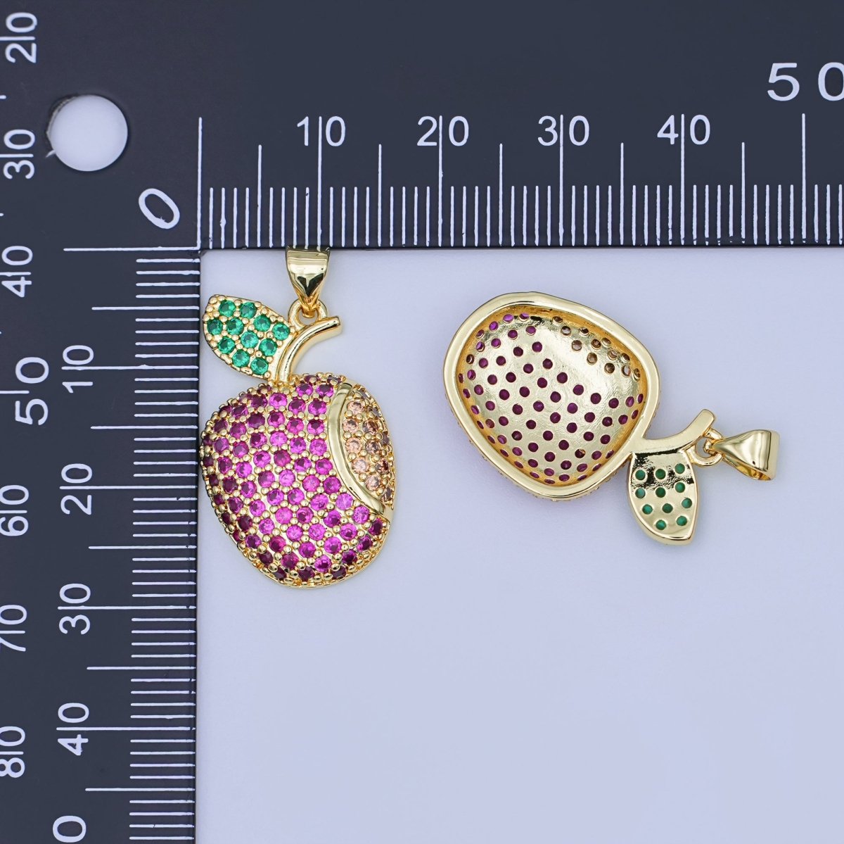 24K Gold Filled Micro Paved CZ Strawberry Fruit Pendant | AH406 - DLUXCA