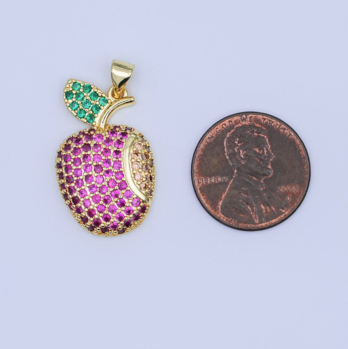 24K Gold Filled Micro Paved CZ Strawberry Fruit Pendant | AH406 - DLUXCA