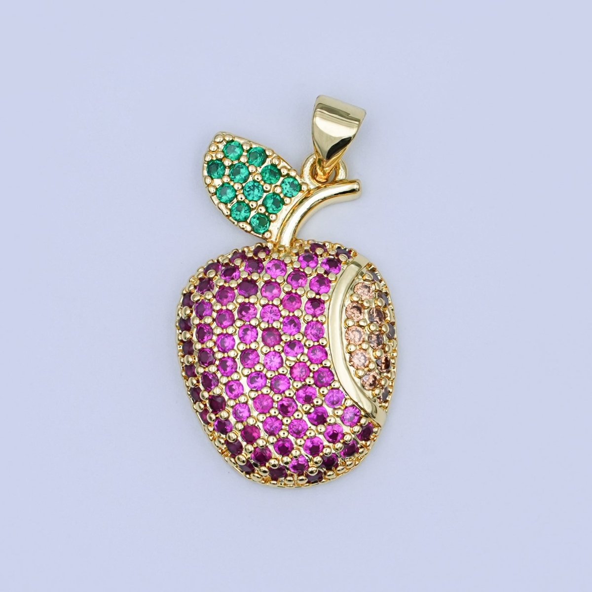 24K Gold Filled Micro Paved CZ Strawberry Fruit Pendant | AH406 - DLUXCA