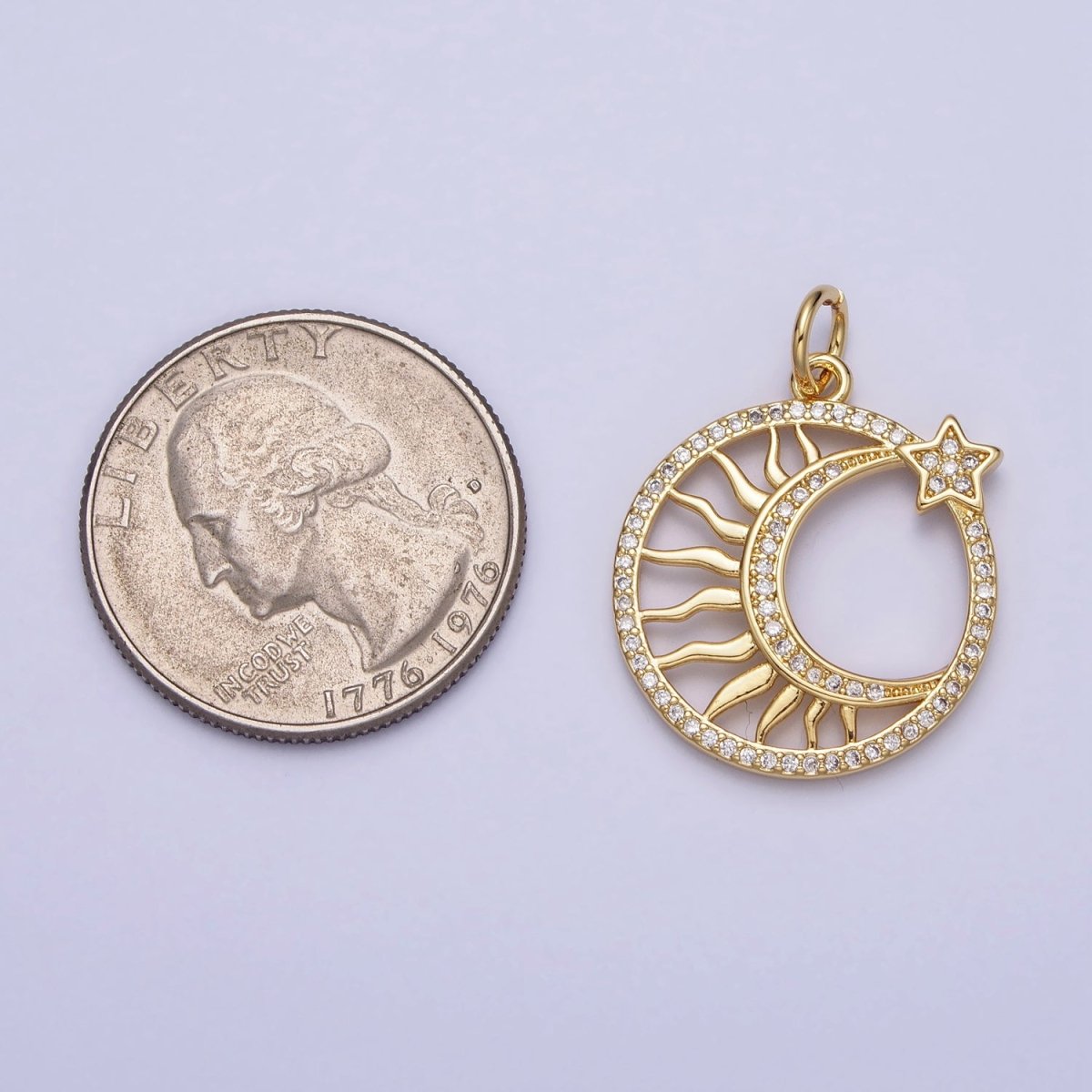 24K Gold Filled Micro Paved CZ Sun Star Crescent Moon Celestial Open Charm | AC367 - DLUXCA
