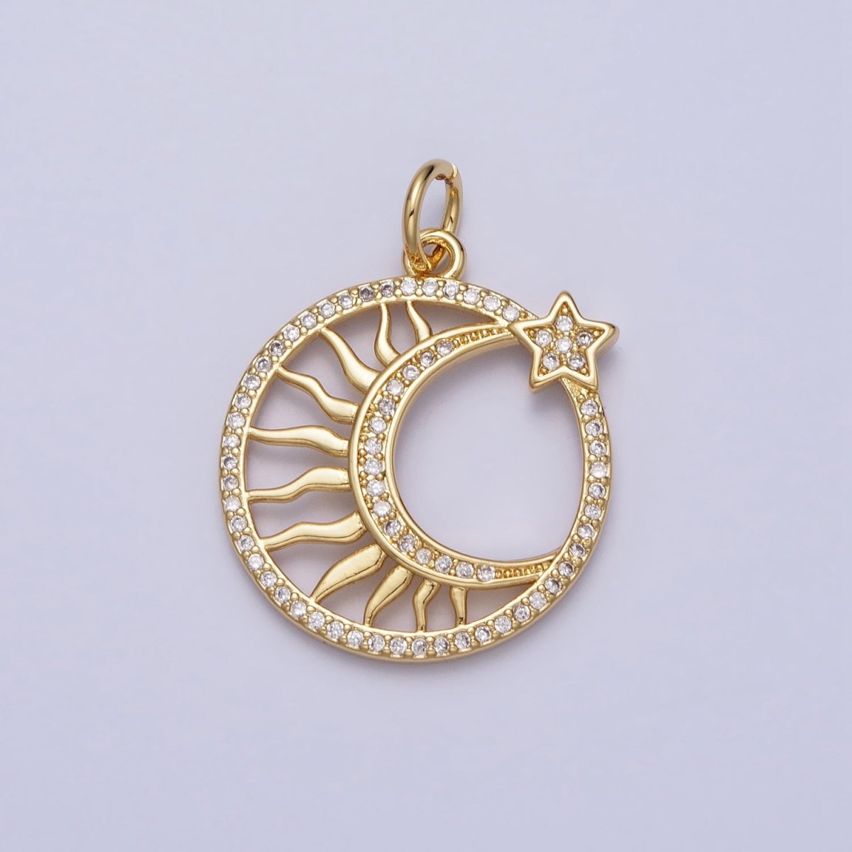 24K Gold Filled Micro Paved CZ Sun Star Crescent Moon Celestial Open Charm | AC367 - DLUXCA