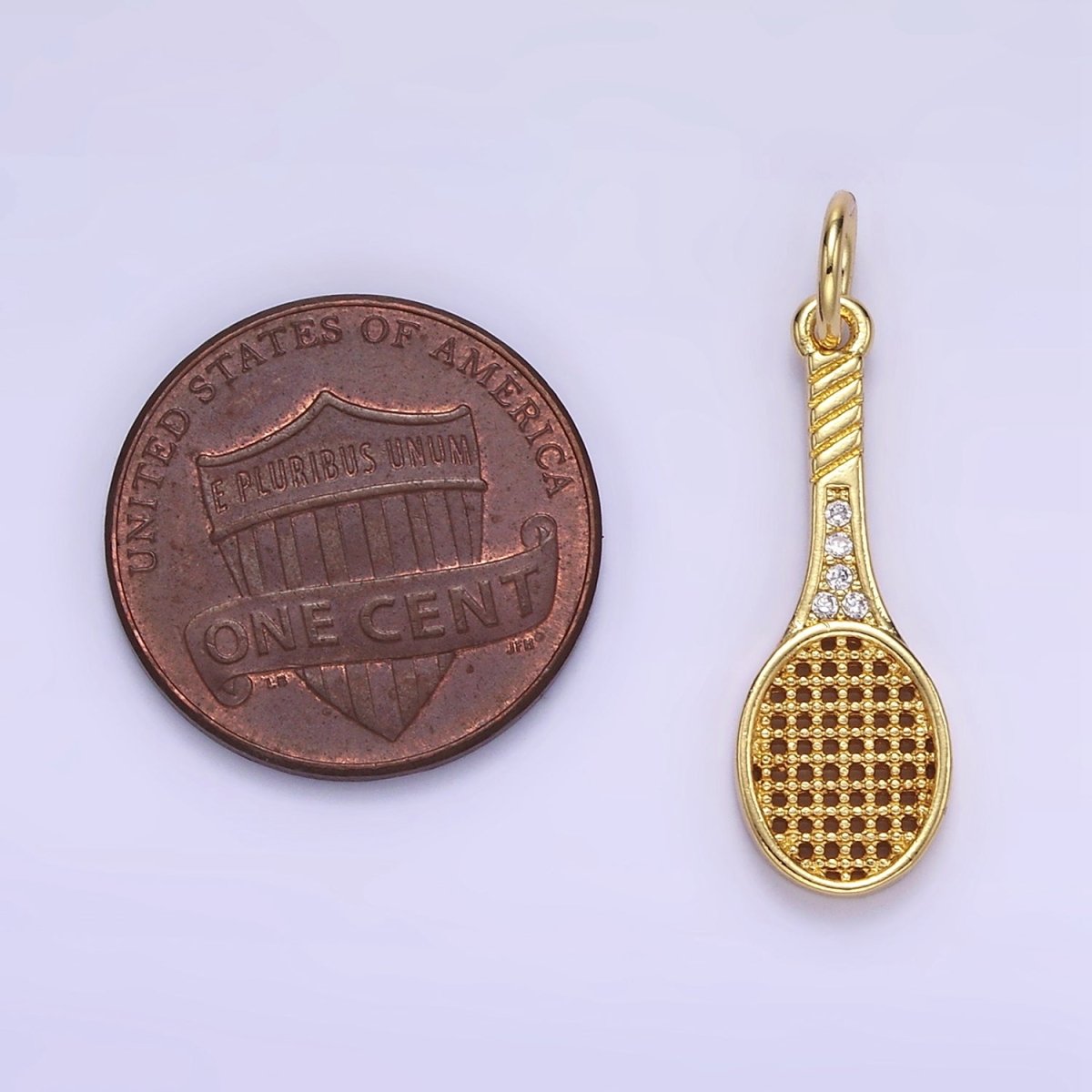 24K Gold Filled Micro Paved CZ Tennis Racket Charm in Gold & Silver | AG888