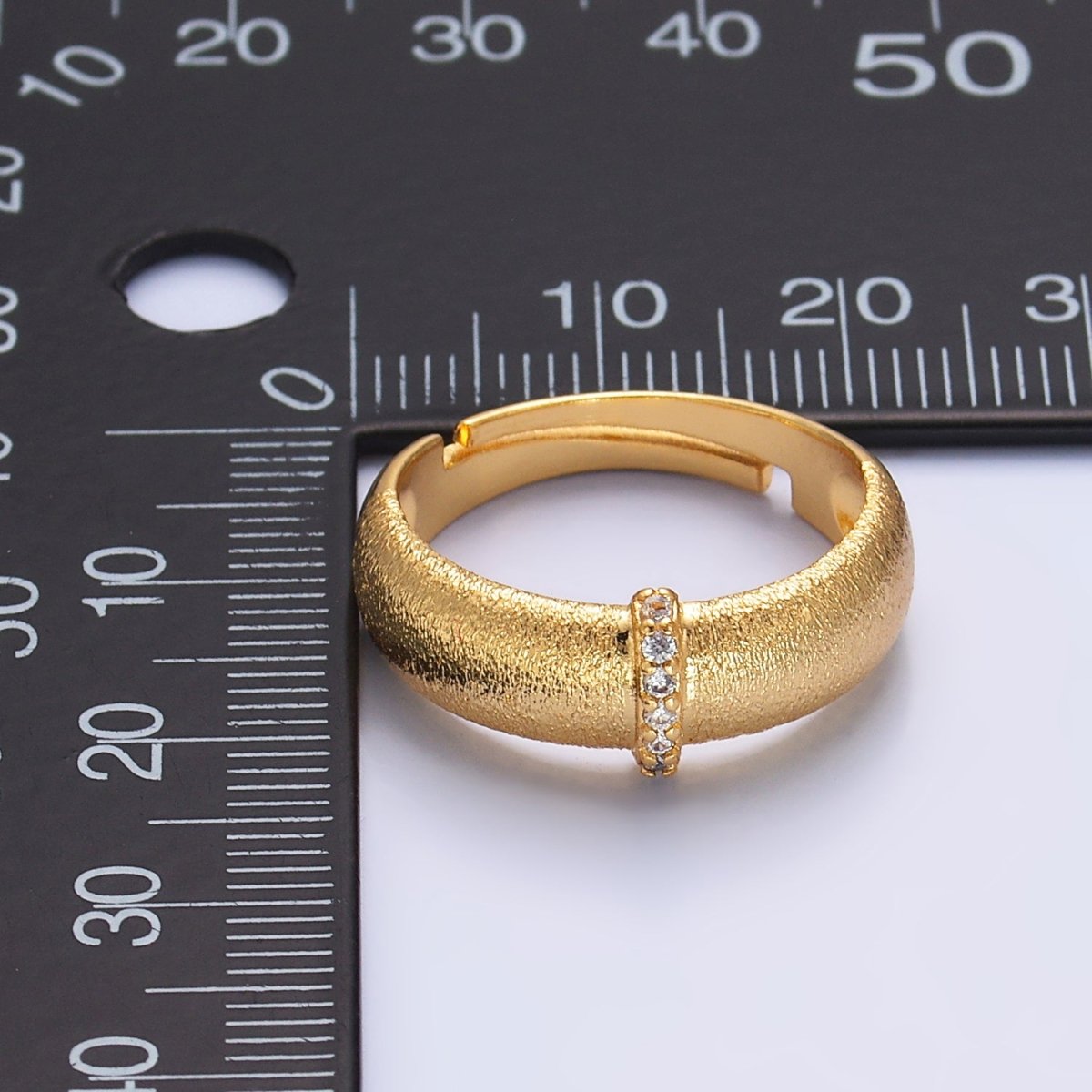 24K Gold Filled Micro Paved CZ Textured Band Ring | O335 - DLUXCA