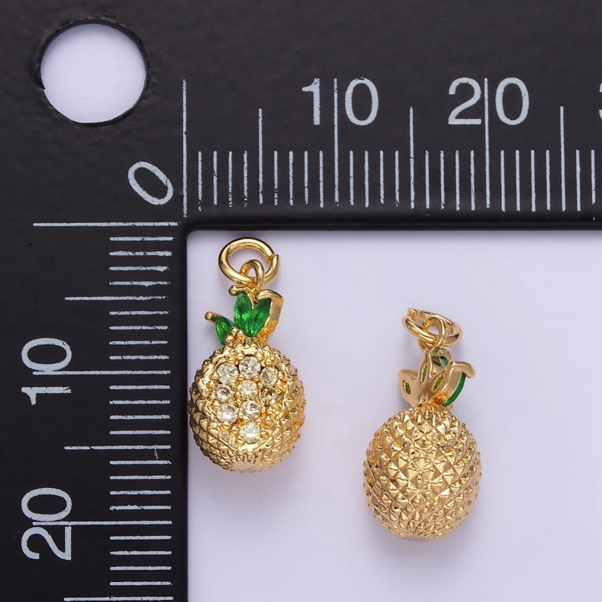 24K Gold Filled Micro Paved CZ Textured Pineapple Fruit Charm | E367 - DLUXCA