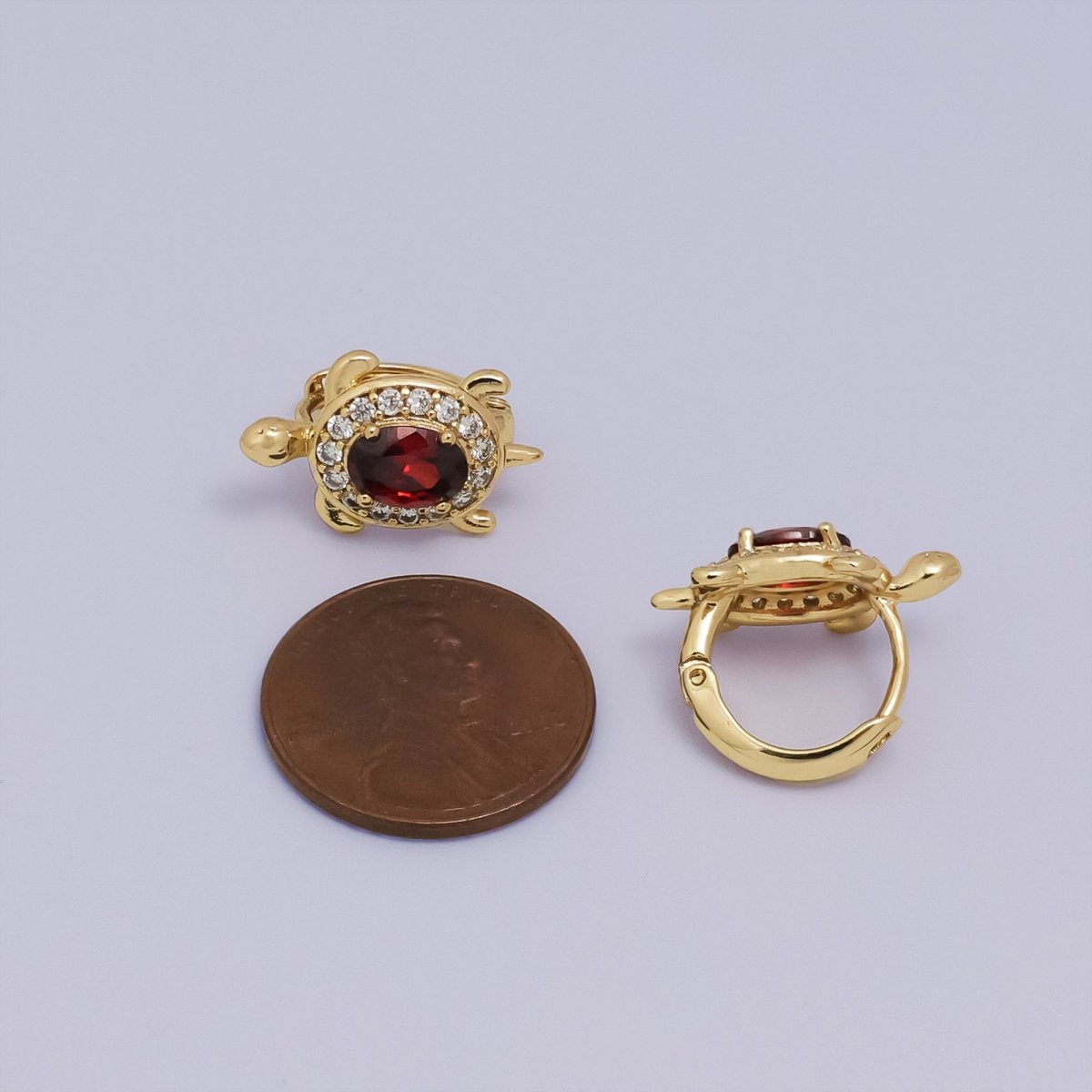 24K Gold Filled Micro Paved CZ Turtle Tortoise Animal Huggie Earrings | AB1036 - AB1062