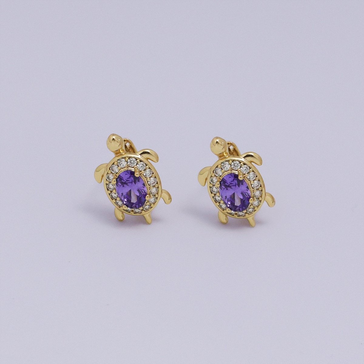 24K Gold Filled Micro Paved CZ Turtle Tortoise Animal Huggie Earrings | AB1036 - AB1062