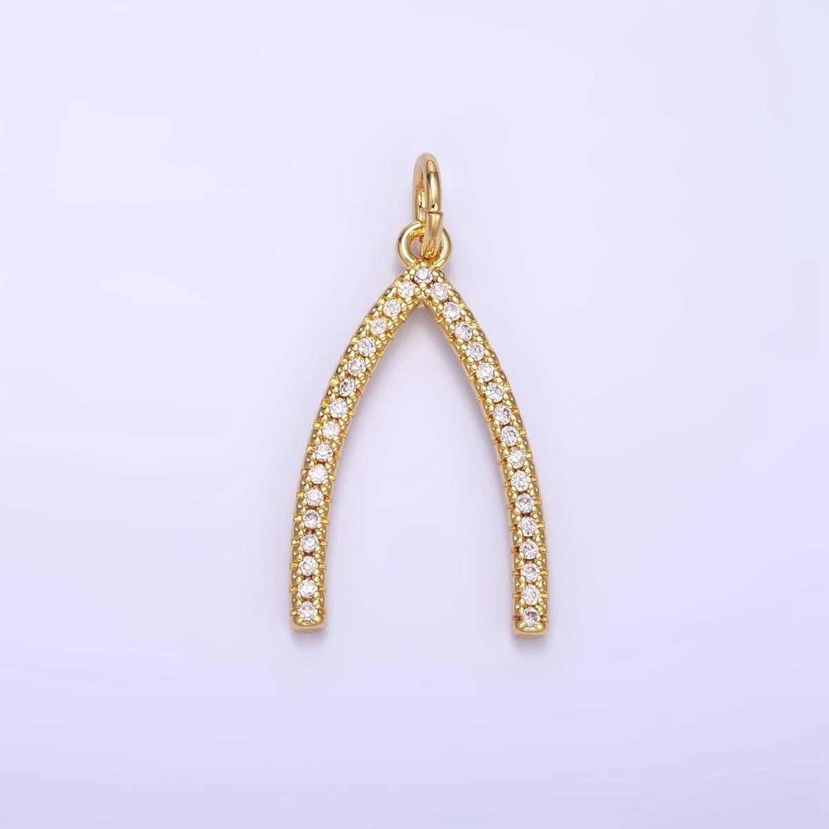 24K Gold Filled Micro Paved CZ Wishbone Charm | E340 - DLUXCA
